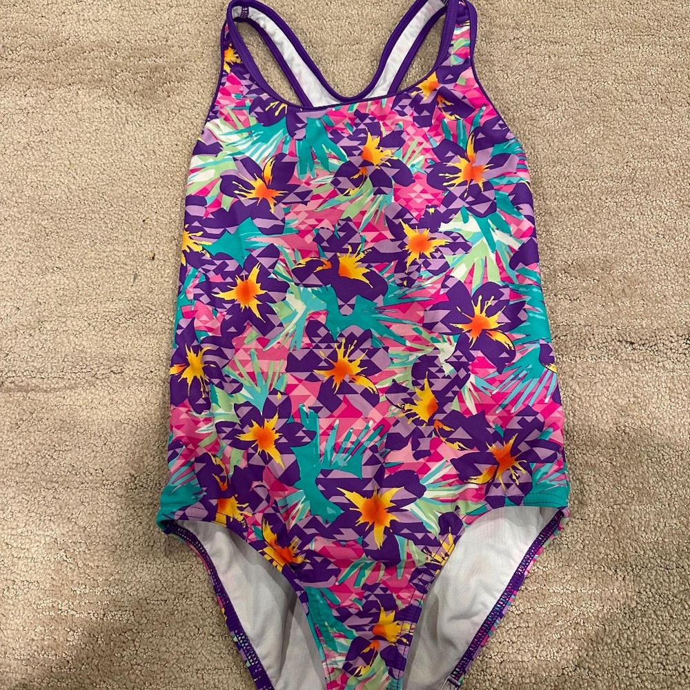 Speedo Blue Purple Aqua One Piece Swimsuit Bathing Suit Racer Back Girls Size12
